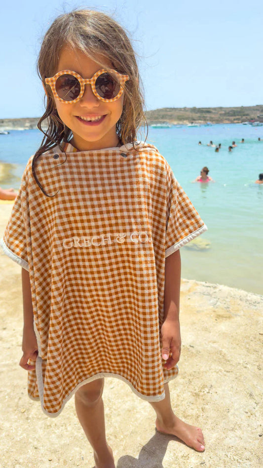 Gingham bathing poncho