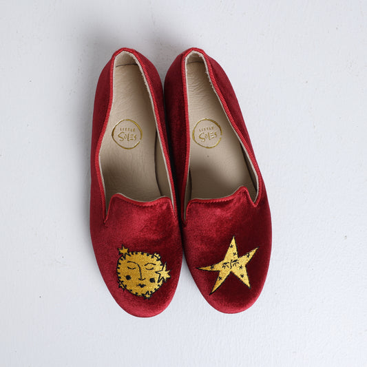 Burgundy velvet loafer