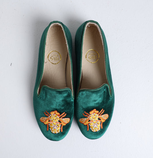 Emerald green velvet loafer