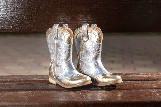 Silver and gold cowboy boot