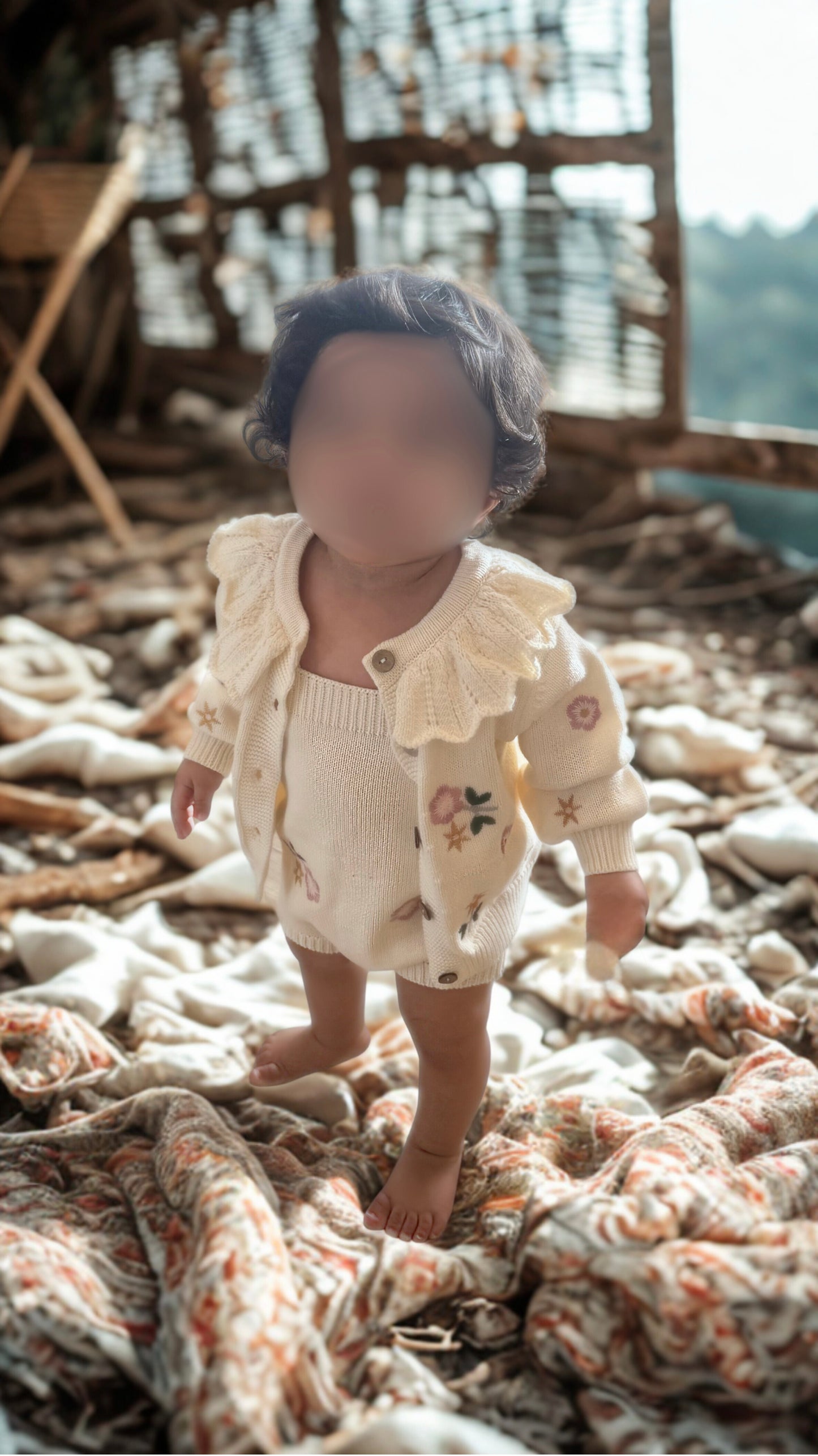 Floral Embroidered Cardigan & Romper Set