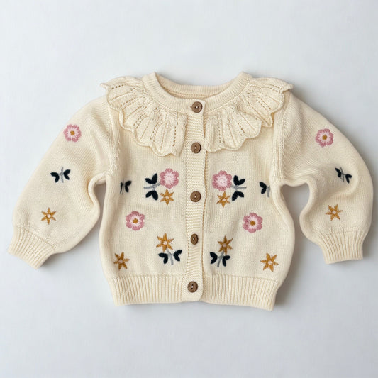 Floral Embroidered Cardigan & Romper Set