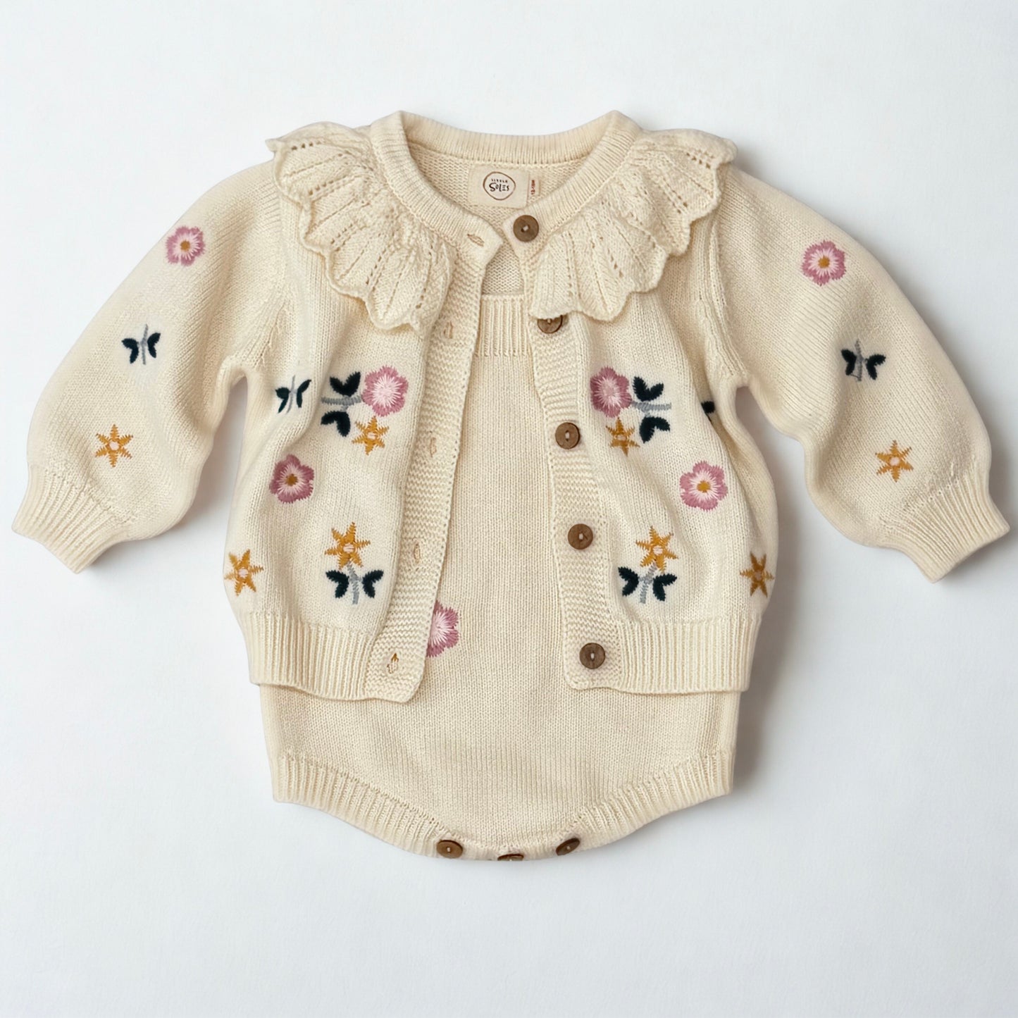 Floral Embroidered Cardigan & Romper Set