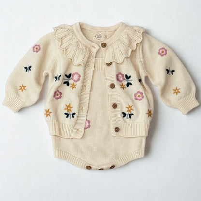 Floral Embroidered Cardigan & Romper Set