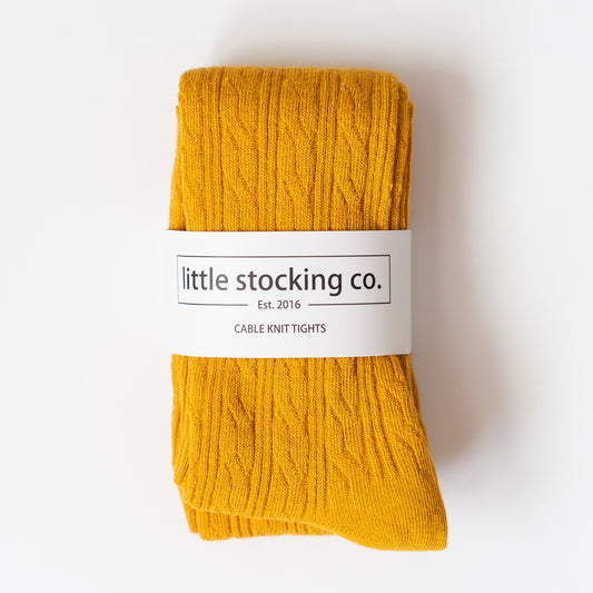 Marigold Yellow Cable Knit Tights 6-12 M