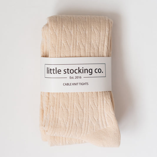 Vanilla Cream Cable Knit Tights  7-8 Y